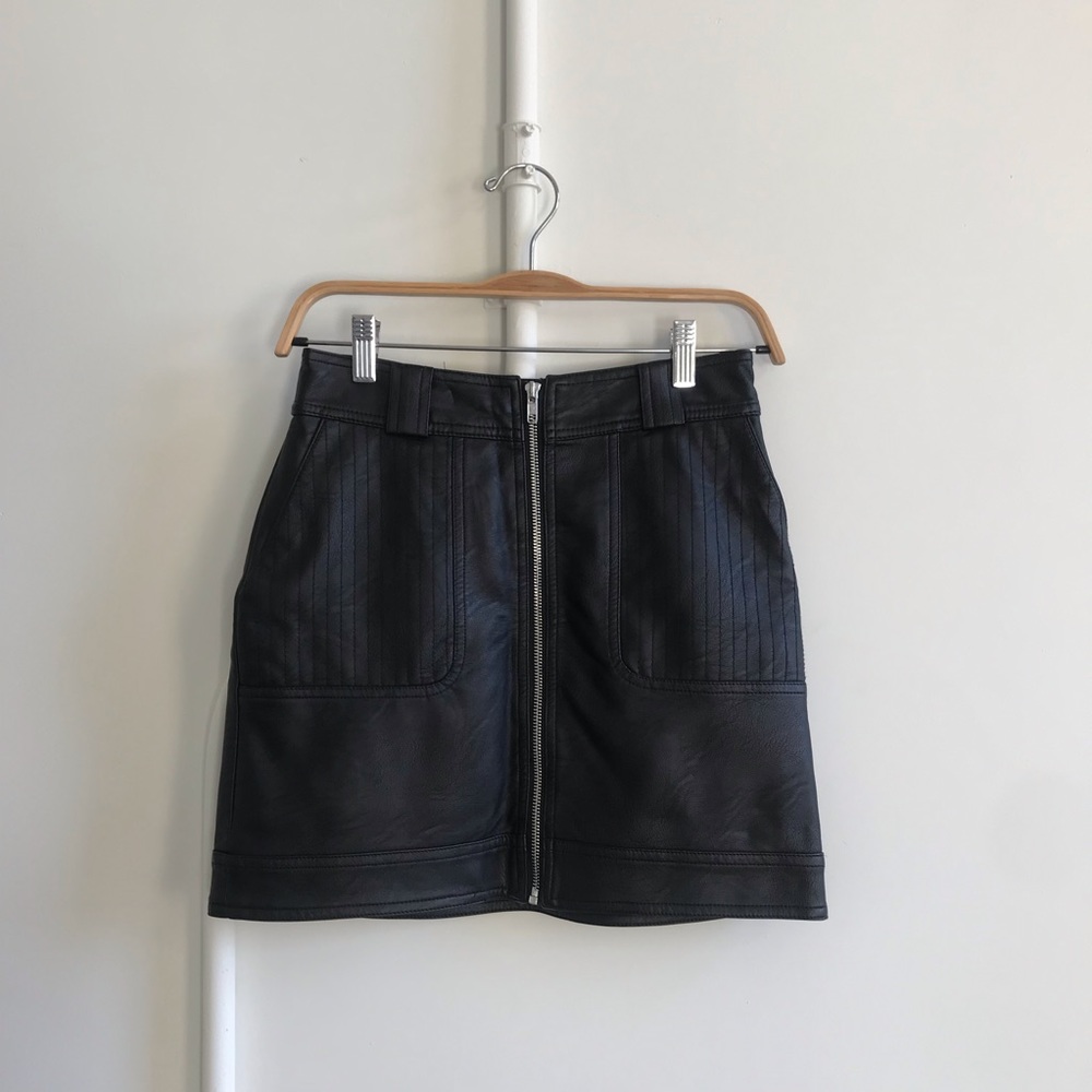 Topshop Stitch Detail Faux Leather Miniskirt